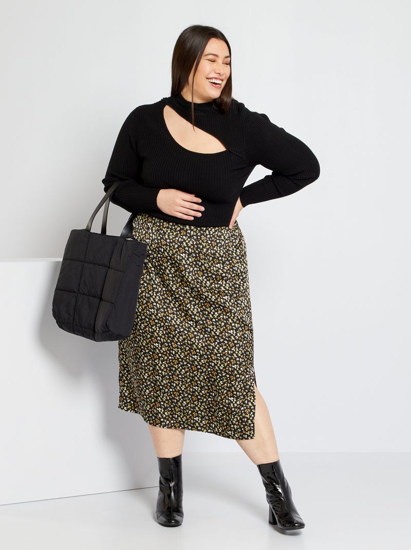 Falda satinada 'flores' NEGRO - Kiabi