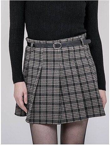 Falda-short plisada de cuadros XOMELLE