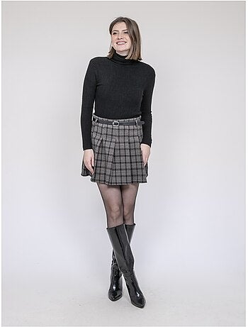 Falda-short plisada de cuadros XOMELLE