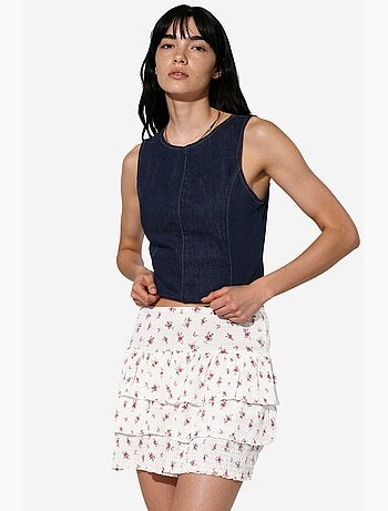 Falda skater mini de talle alto floral busem
