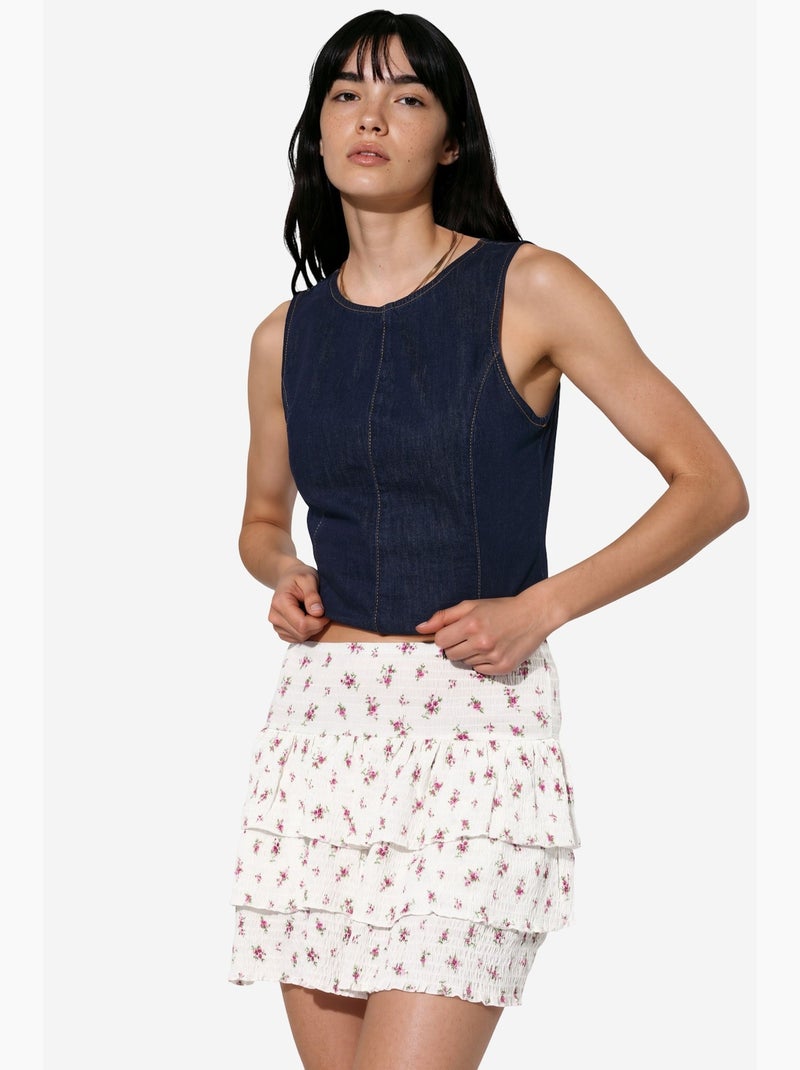 Falda skater mini de talle alto floral busem Blanco roto - Kiabi