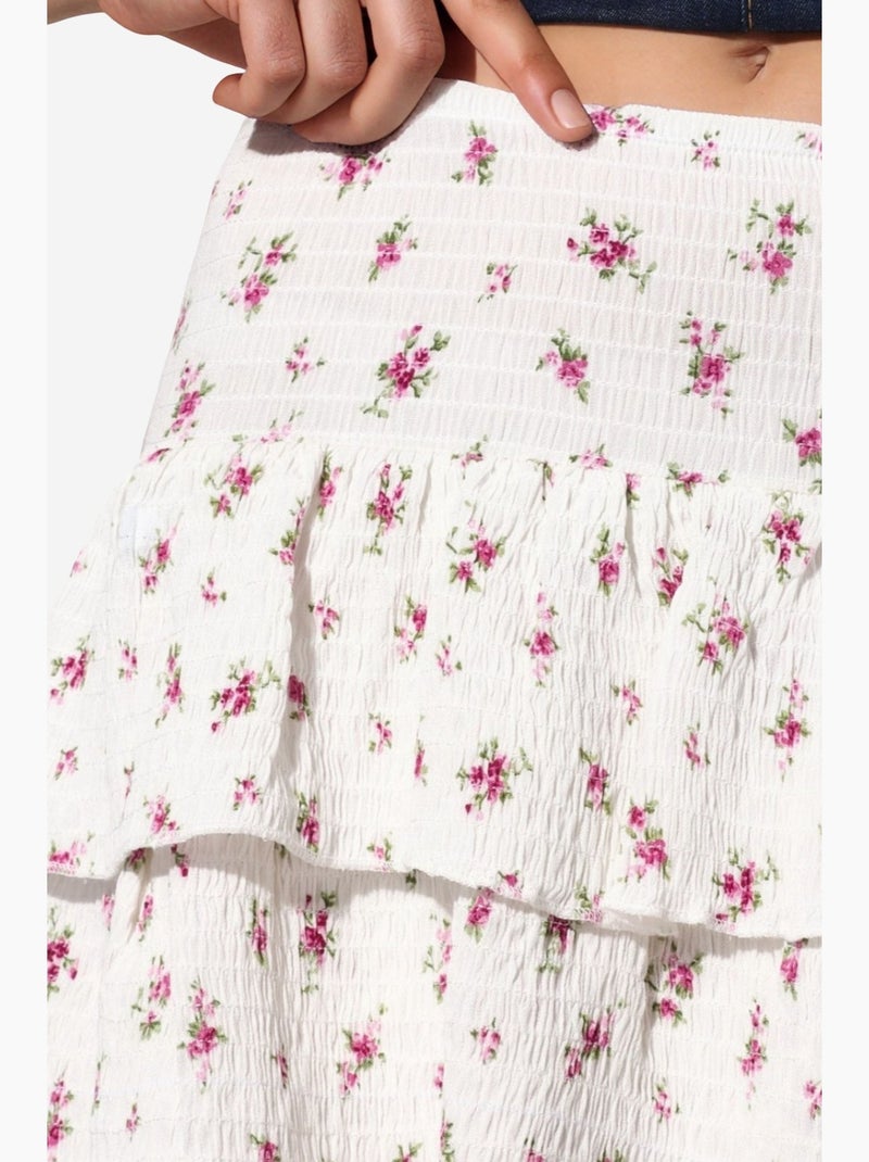Falda skater mini de talle alto floral busem Blanco roto - Kiabi