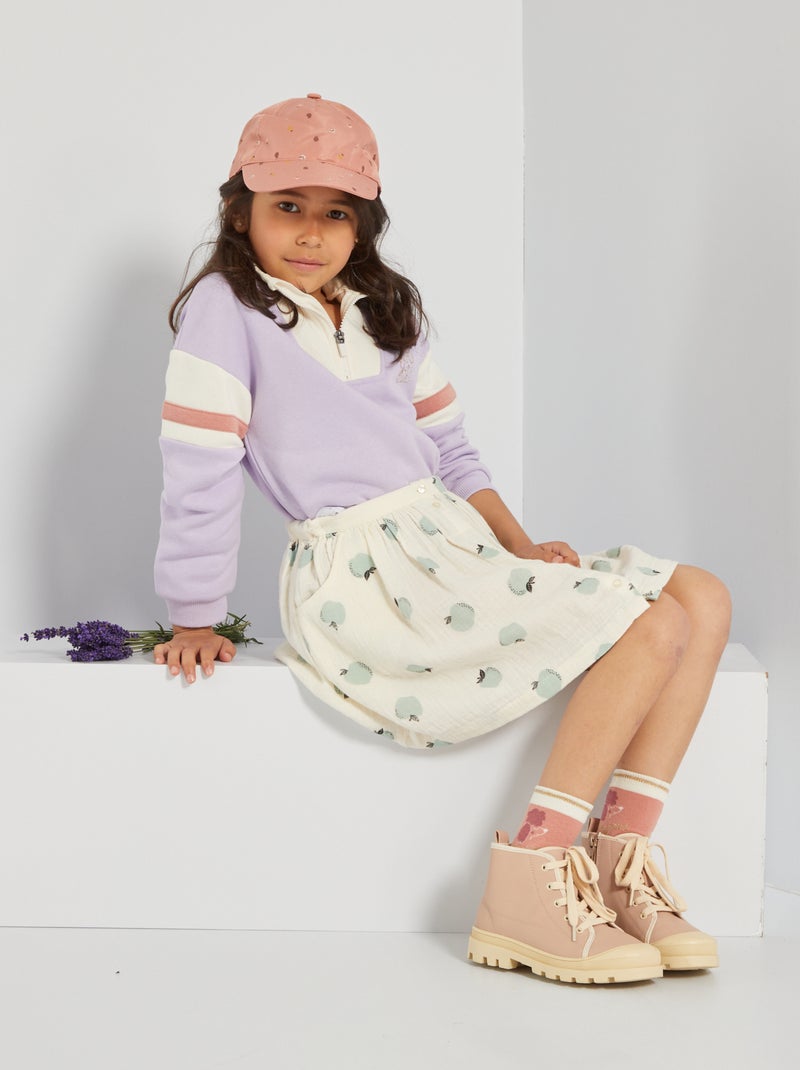 Falda trapecio de gasa de algodón BEIGE - Kiabi