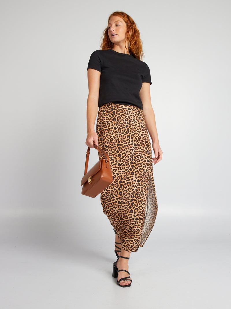 Falda vaporosa con estampado de leopardo MARRON - Kiabi
