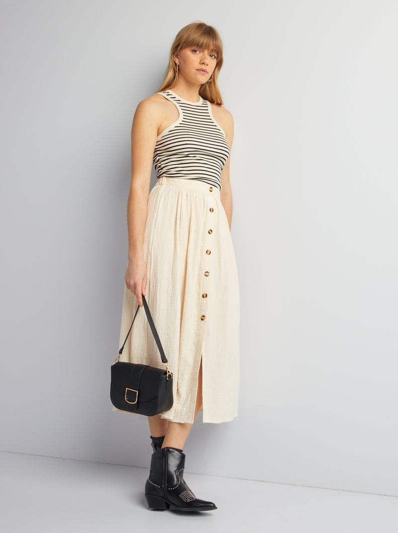 Falda vaporosa de gasa de algodón BEIGE - Kiabi
