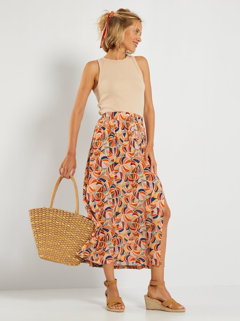 Falda vaporosa estampada con abertura estampado multicolor - Kiabi