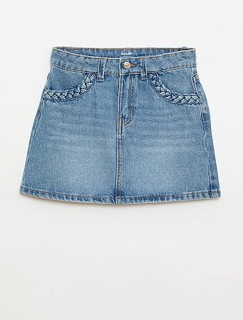 Falda vaquera con bolsillos trenzados