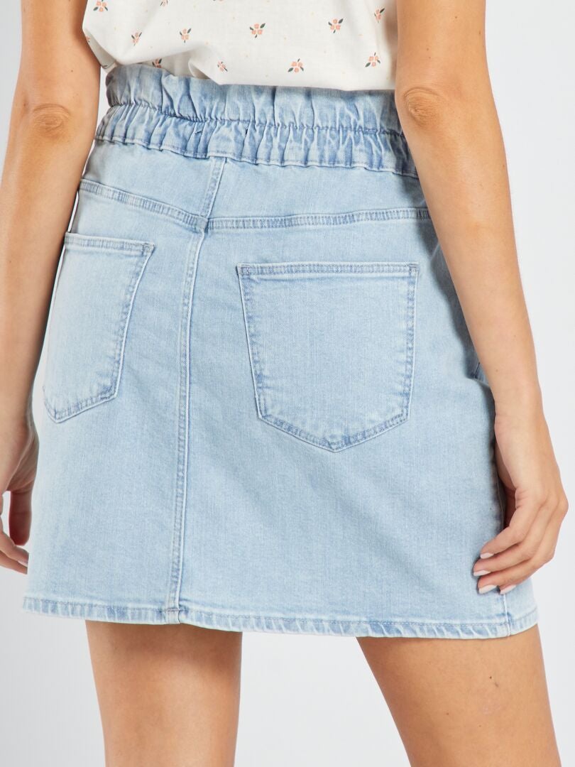 Falda Corta Mujer Vaquera Elástica - Minifalda Corte A, Cintura Alta, Cremallera, Color Azul Claro, Verano
