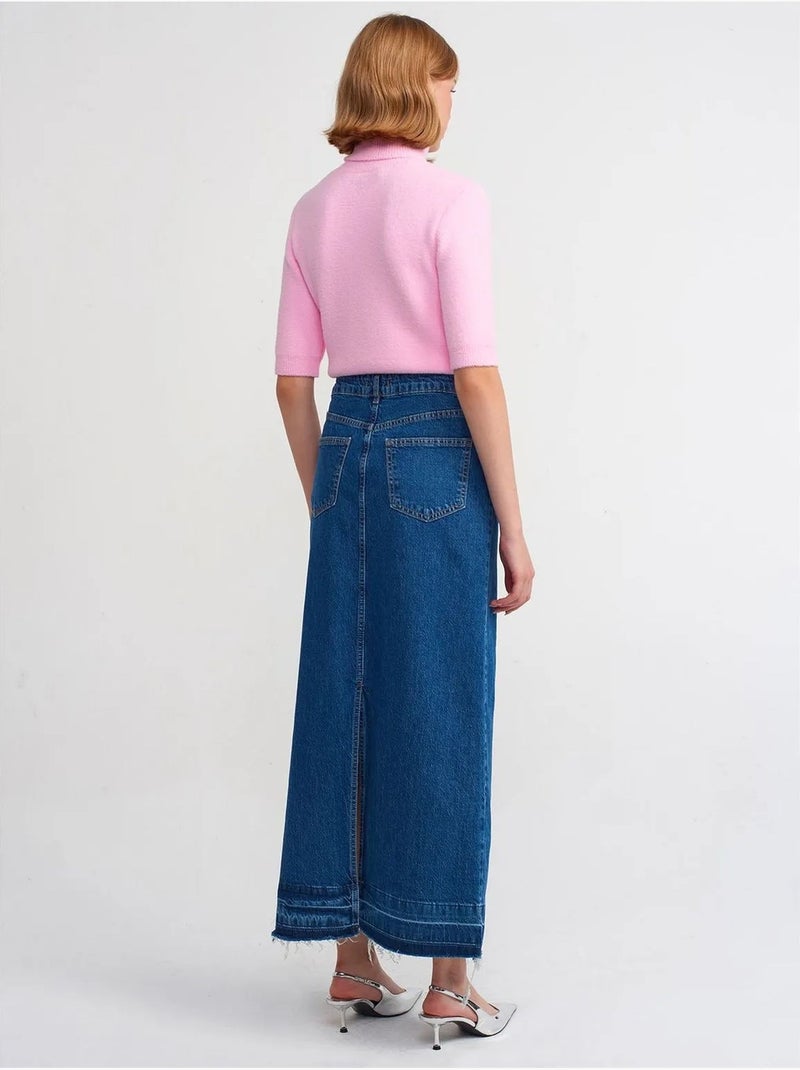 Falda vaquera maxi recta de tiro alto dilvin Azul zafiro - Kiabi