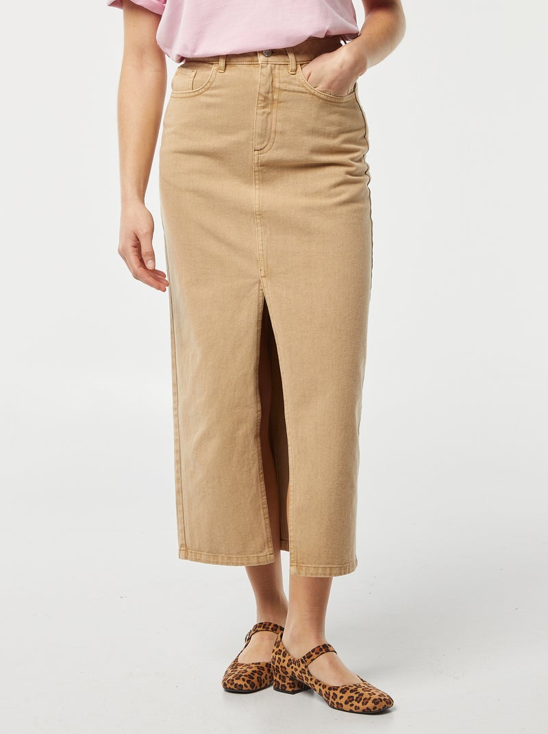 Falda vaquera midi MARRON - Kiabi