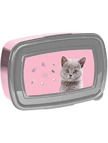 Fiambrera nasa gato de pvc 18 x 11 x 6 cm con panel rosa