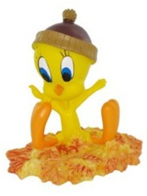 Figura decorativa piolín pájaro amarillo sobre base naranja texturizada - Kiabi
