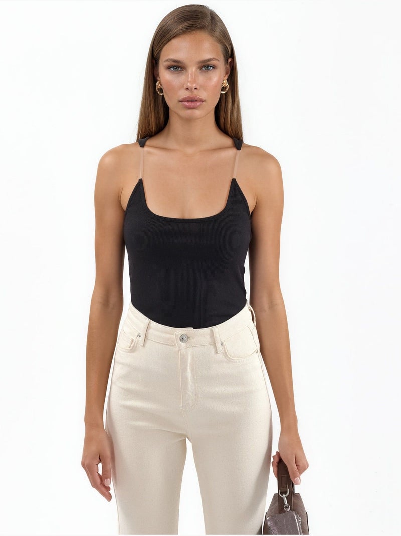 Fitted u collar knitted sleeveless tank top hiccup Negro - Kiabi