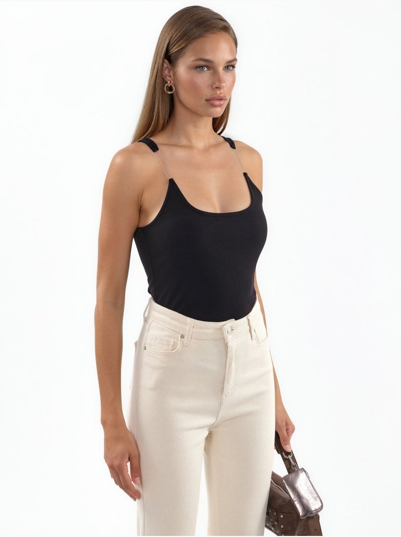 Fitted u collar knitted sleeveless tank top hiccup Negro - Kiabi