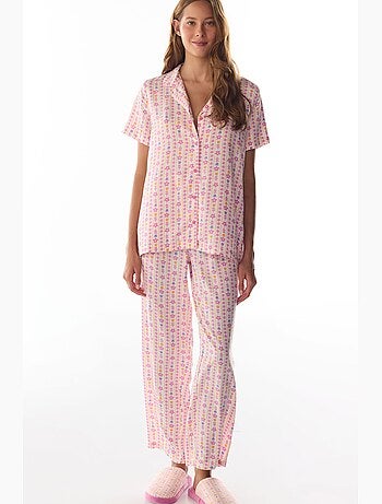 Flora pijama de camisa y pantalón con estampado floral, manga corta penti