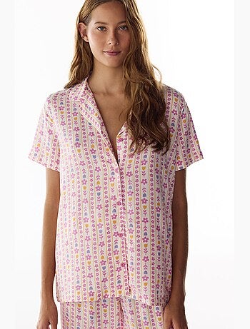 Flora pijama de camisa y pantalón con estampado floral, manga corta penti