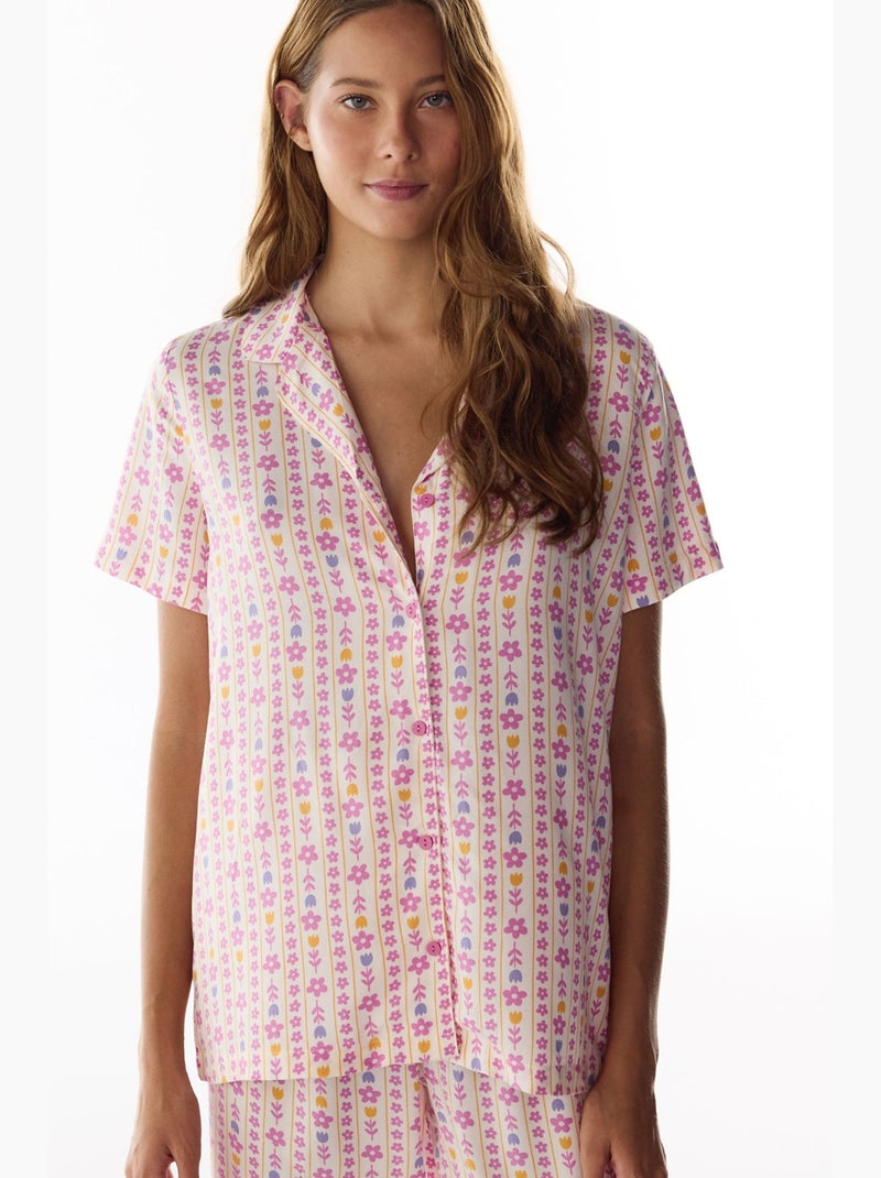 Flora pijama de camisa y pantalón con estampado floral, manga corta penti Blanco - Kiabi