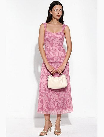 Floral a-line midi dress with square collar hiccup