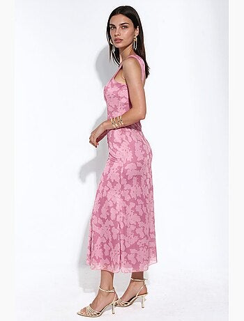 Floral a-line midi dress with square collar hiccup