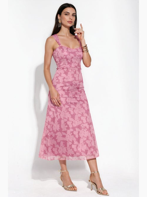 Floral a-line midi dress with square collar hiccup - Kiabi Floral a-line midi dress with square collar hiccup - Kiabi