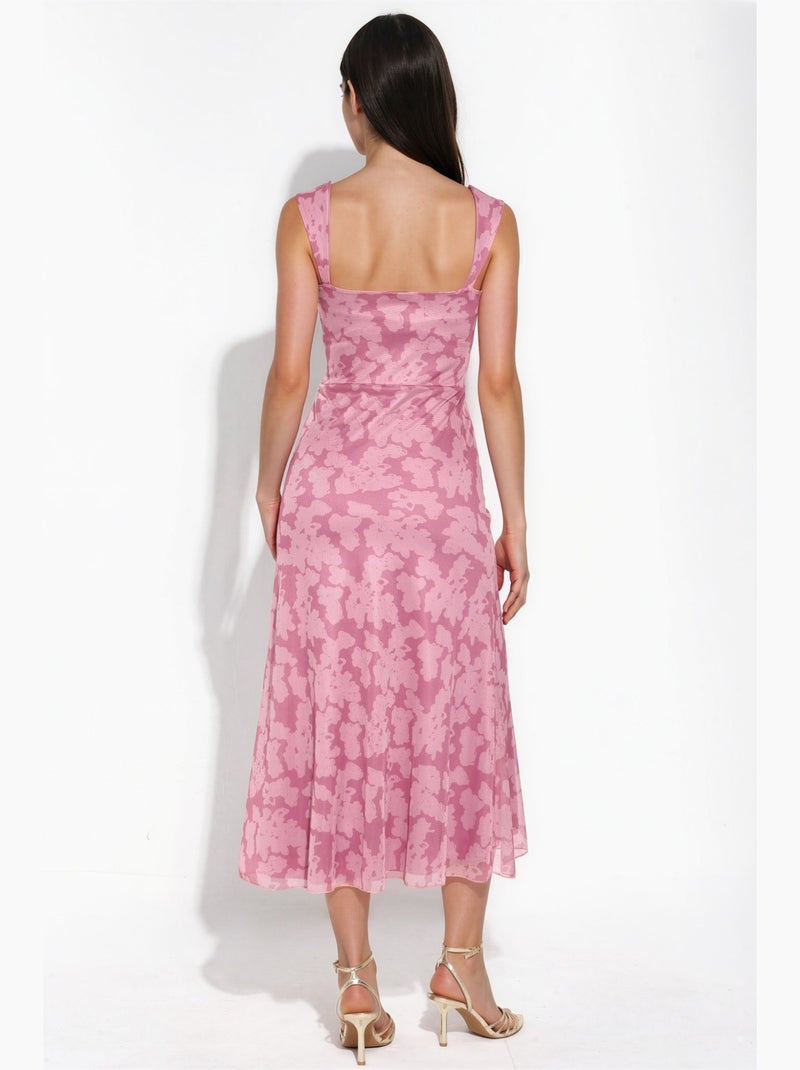 Floral a-line midi dress with square collar hiccup Rosa almendra - Kiabi