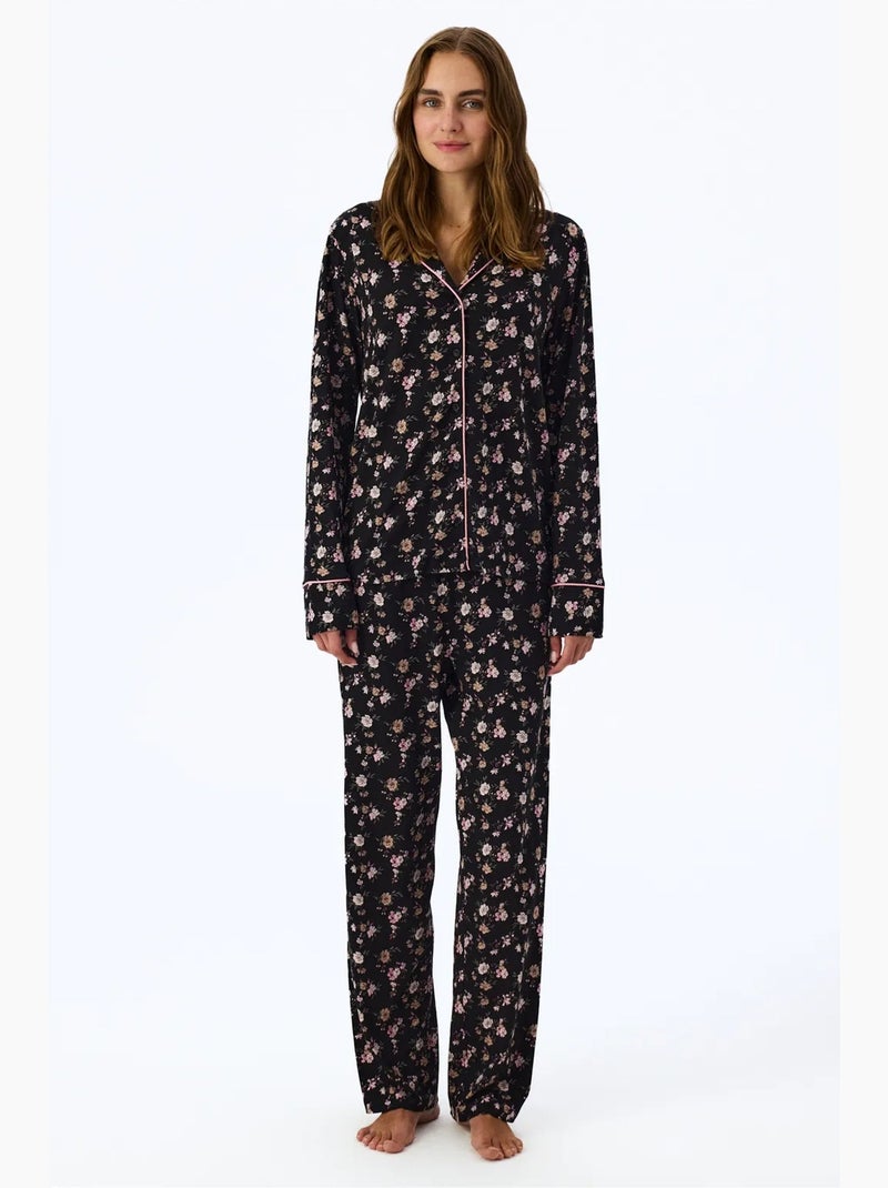 Floral dream conjunto de pijama con camisa y pantalón de manga larga penti Negro Blanco - Kiabi