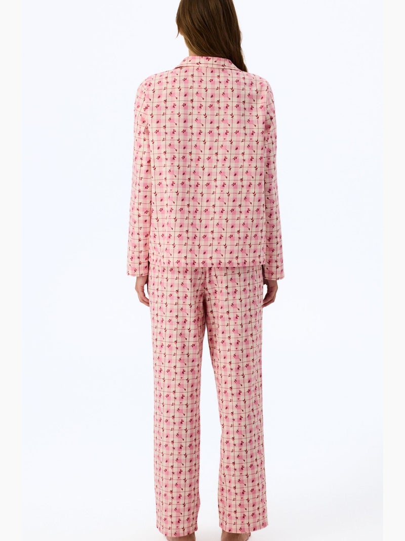 Floral garden conjunto de pijama de camisa y pantalón a cuadros, manga larga penti Rojo/Rosa - Kiabi