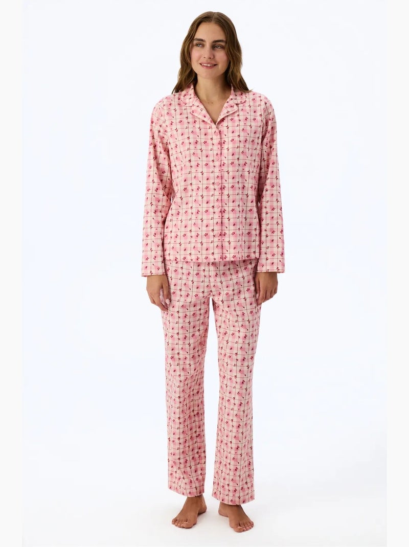 Floral garden conjunto de pijama de camisa y pantalón a cuadros, manga larga penti Rojo/Rosa - Kiabi