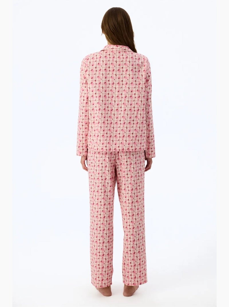 Floral garden conjunto de pijama de camisa y pantalón a cuadros, manga larga penti Rojo/Rosa - Kiabi