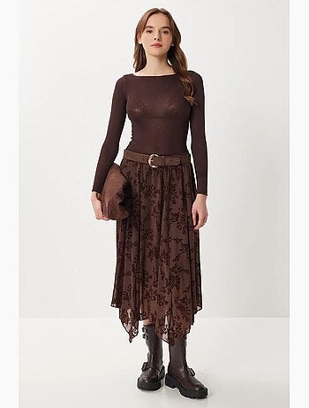 Floral high waist midi a-line skirt with belt istanbul