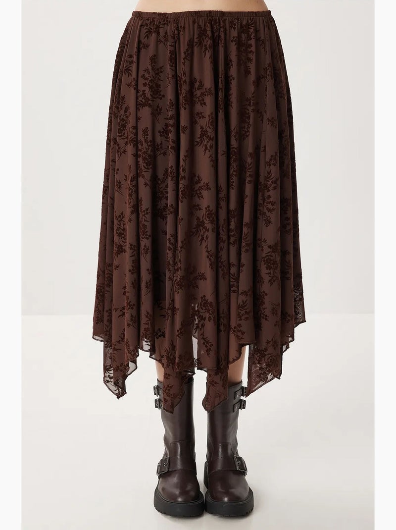 Floral high waist midi a-line skirt with belt istanbul Marrón chocolate - Kiabi