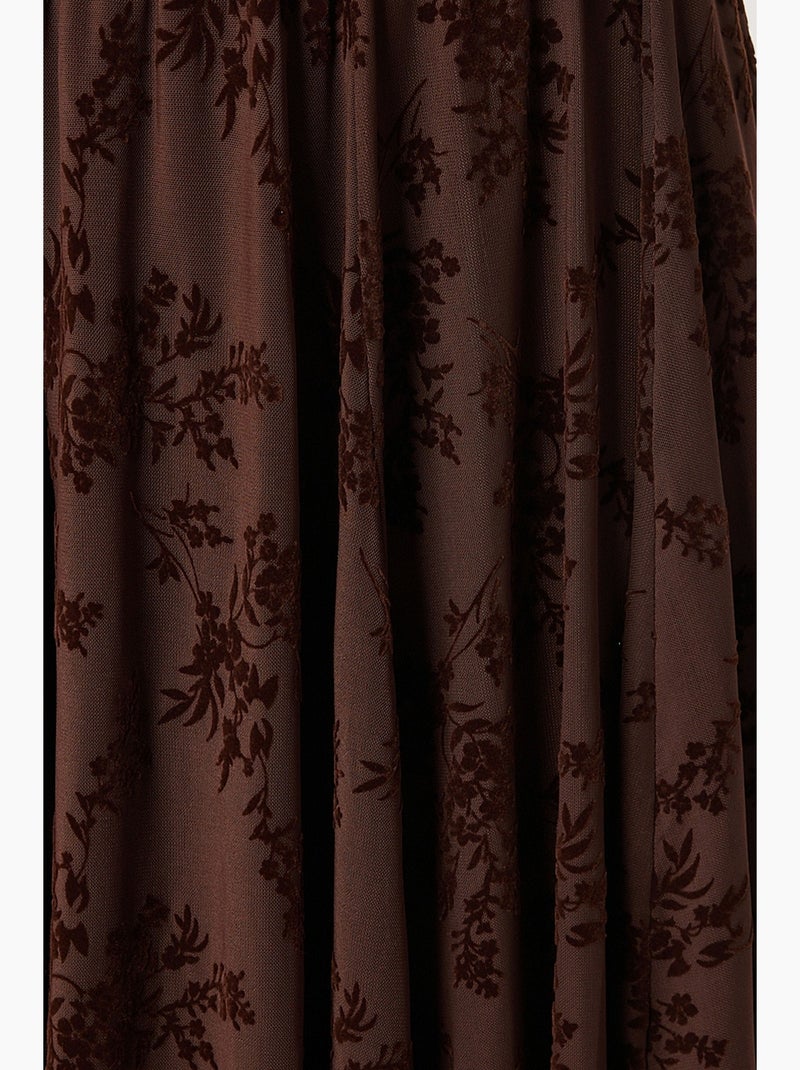 Floral high waist midi a-line skirt with belt istanbul Marrón chocolate - Kiabi