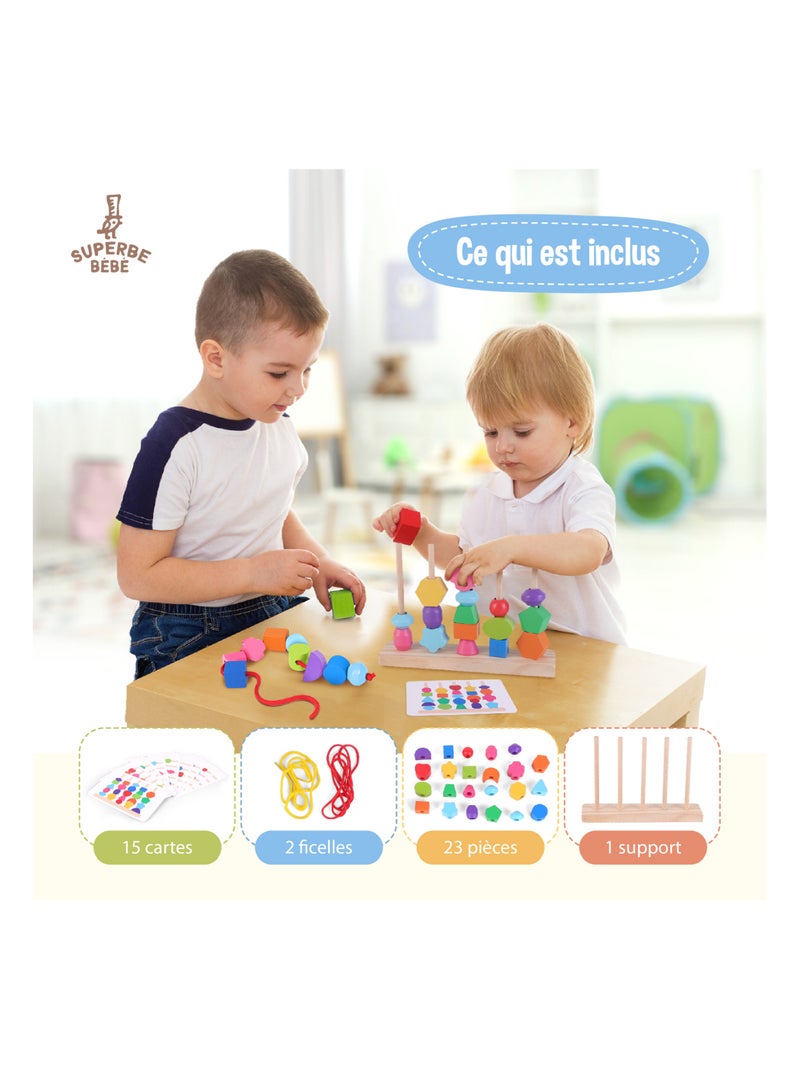 Formas de madera para apilar y clasificar - Juego educativo | SUPERBE BEBE N/D - Kiabi