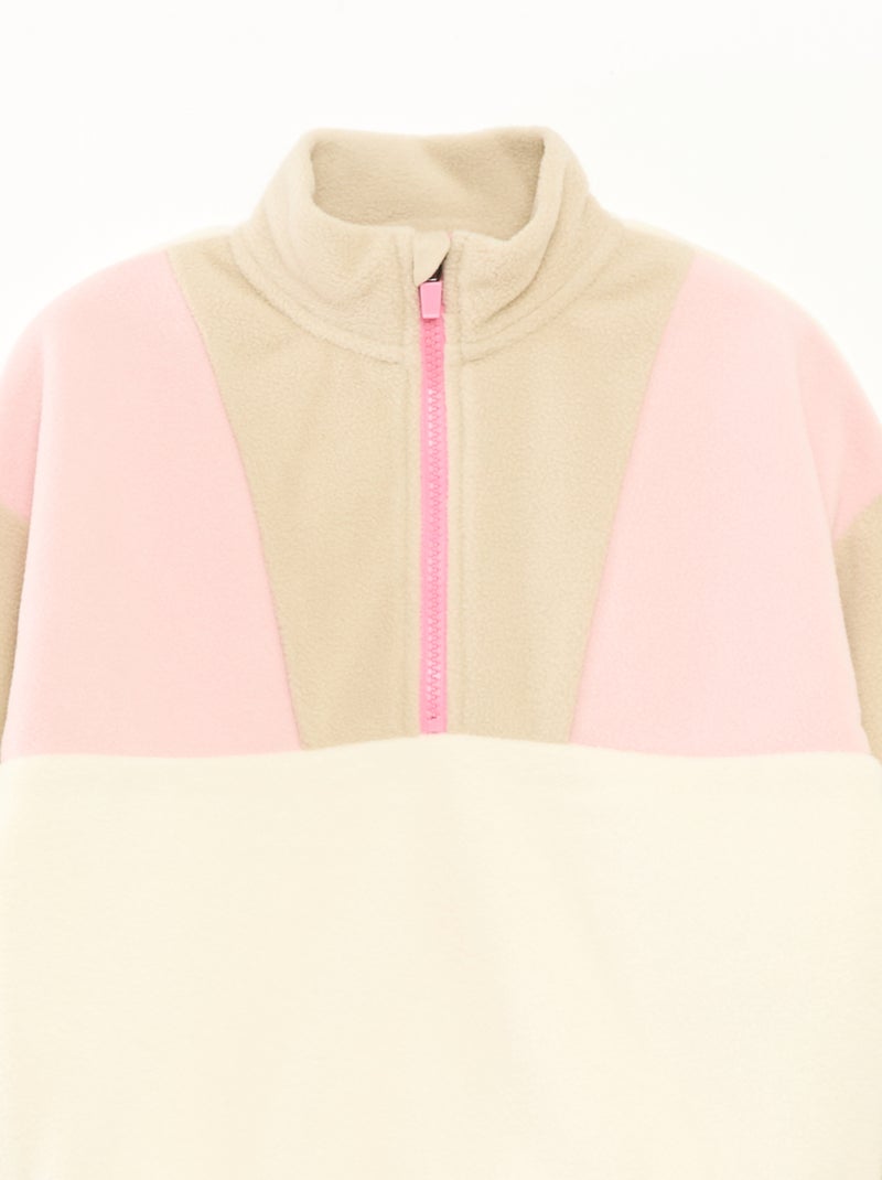 Forro polar con cuello camionero y ribete Beige - Kiabi