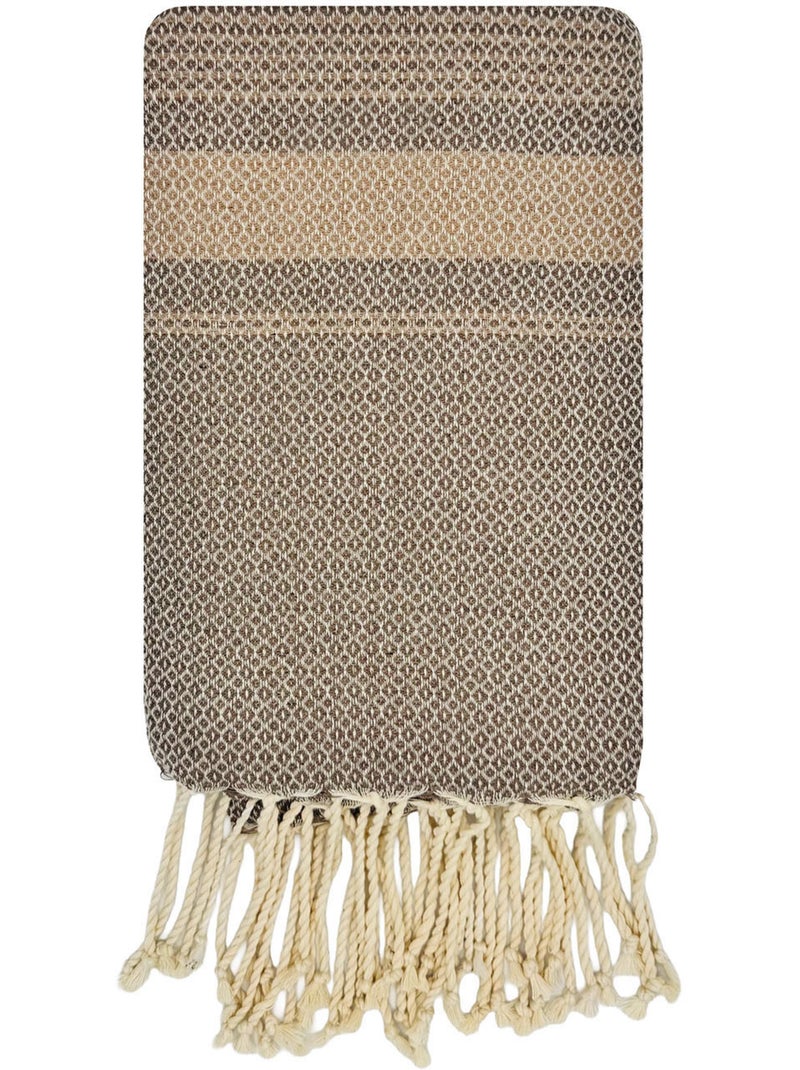 Fouta de lujo jacquard ojo de pájaro algodón reciclado | Reva Beige - Kiabi