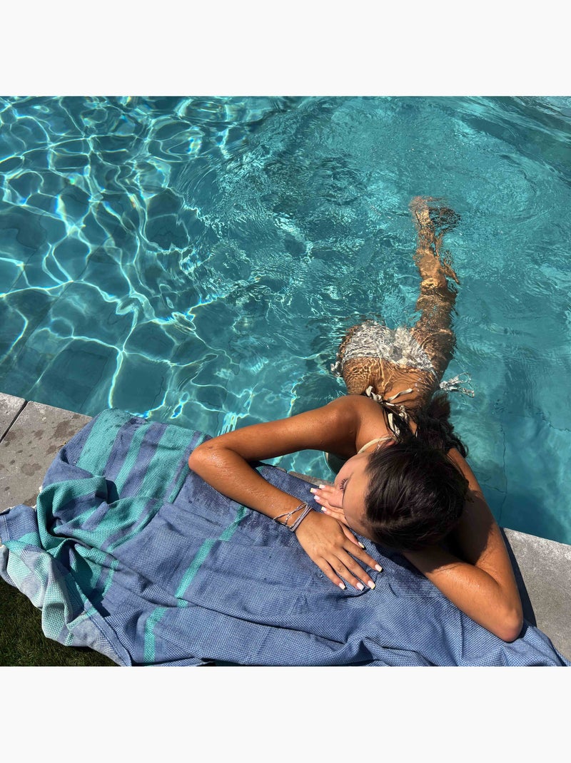 Fouta de playa jacquard en algodón reciclado | Reva Azul oscuro - Kiabi