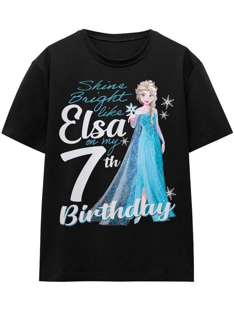 Frozen - Camiseta Bright Like Elsa 7 Cumpleaños para Adultos Unisex Negro - Kiabi