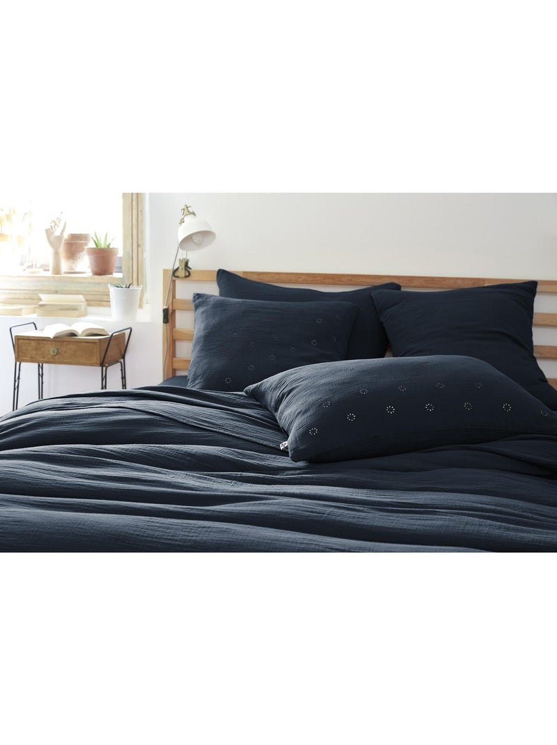 Funda de almohada bordada – gasa de algodón – gaïa boho Azul oscuro - Kiabi