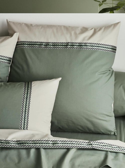 Funda de almohada de algodón percal con cinta geométrica - Kiabi