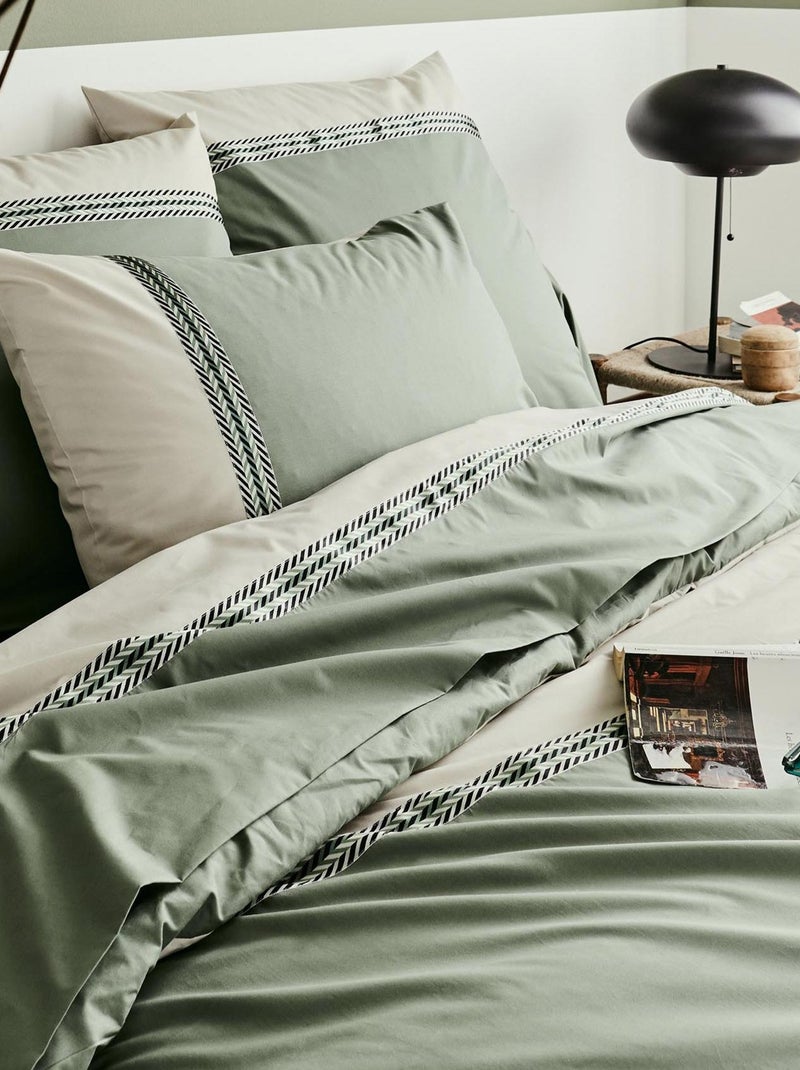 Funda de almohada de algodón percal con cinta geométrica Verde oliva - Kiabi