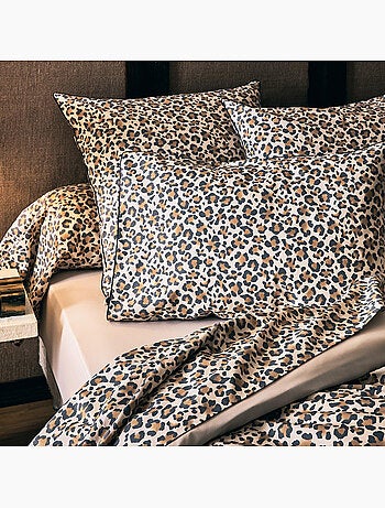 Funda de almohada de algodón percal con estampado de leopardo