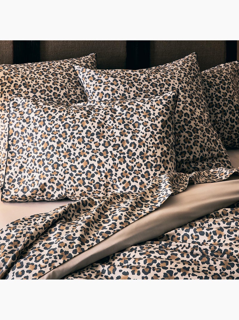 Funda de almohada de algodón percal con estampado de leopardo Beige - Kiabi