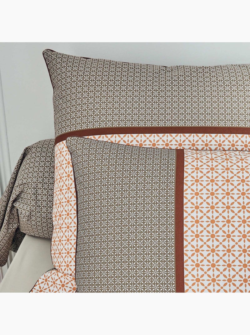 Funda de almohada de percal con diseño gráfico Beige oscuro - Kiabi