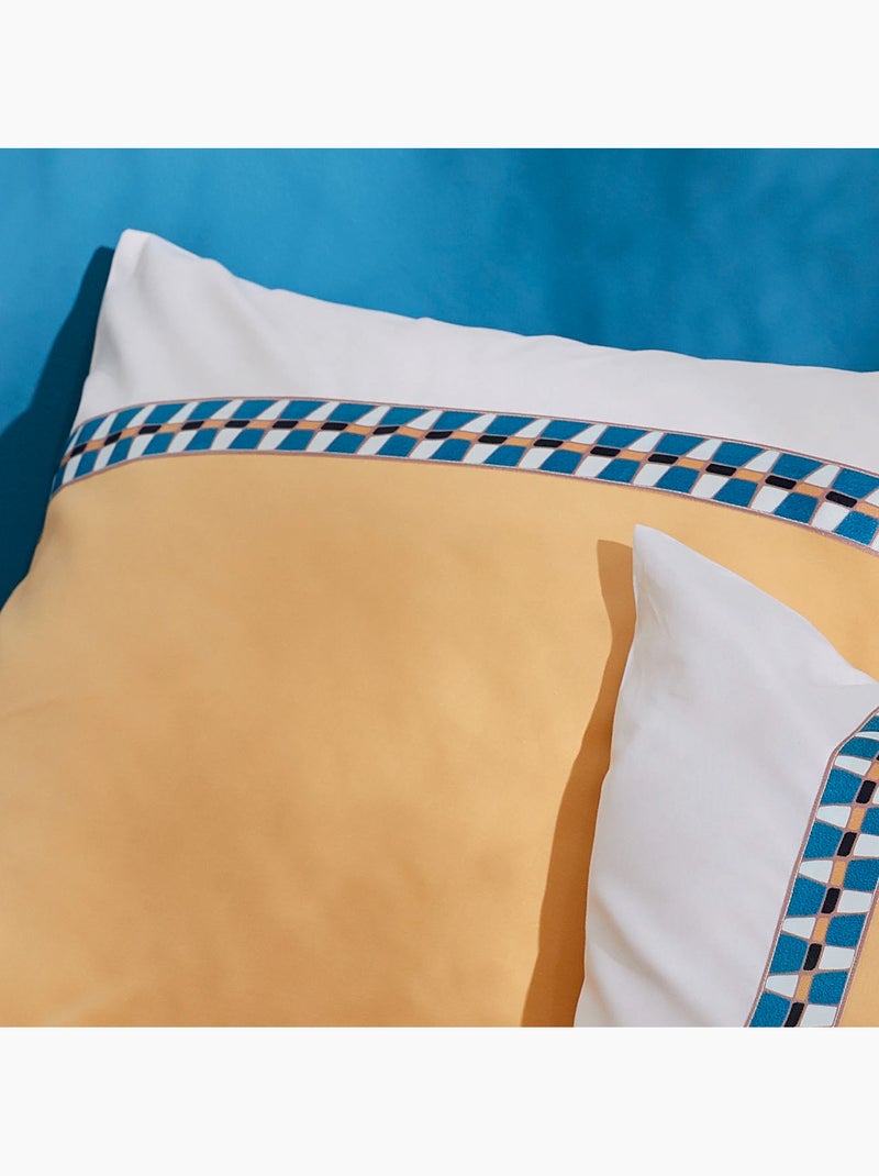 Funda de almohada de percal con ribete geométrico Amarillo - Kiabi