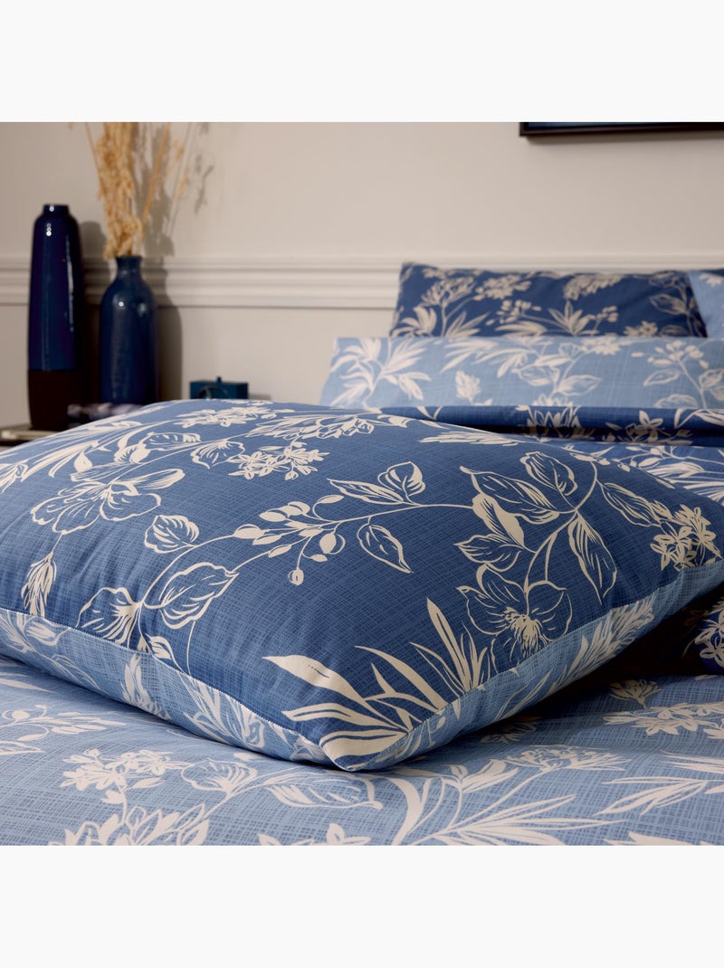 Funda de almohada de percal de algodón con motivos vegetales Azul - Kiabi