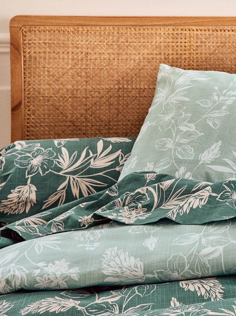 Funda de almohada de percal de algodón con motivos vegetales Verde - Kiabi