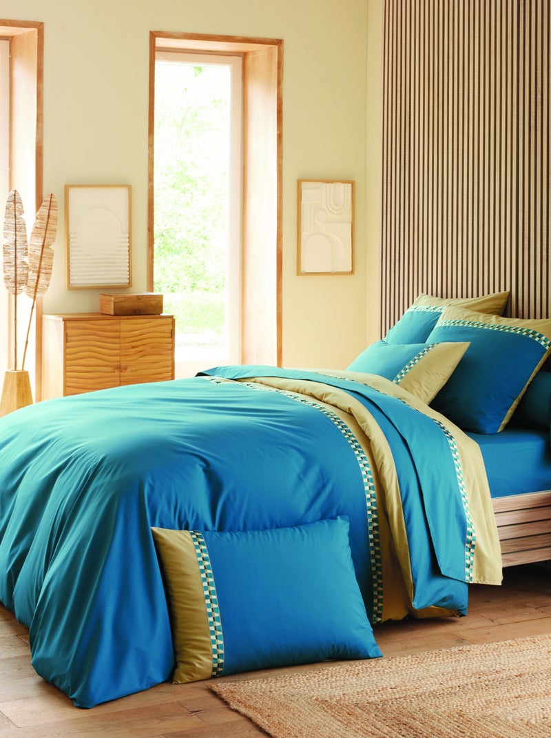 Funda de almohada de percal de algodón con un refinado estampado geométrico Azul - Kiabi