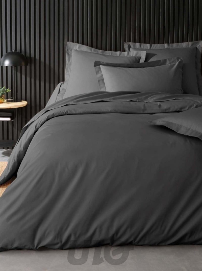 Funda de almohada de percal de algodón de 78 hilos, acabado bourdon Gris antracita - Kiabi