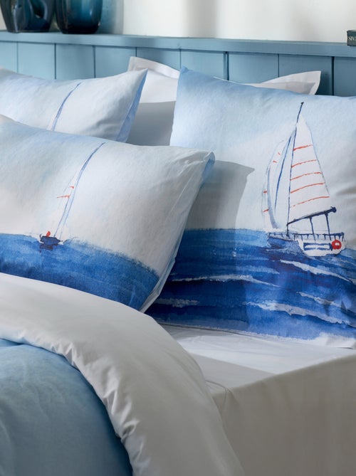 Funda de almohada de percal de algodón velero marino - Kiabi