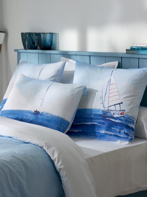 Funda de almohada de percal de algodón velero marino - Kiabi